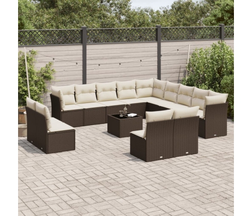 Set sofás de jardín 14 pzas con cojines ratán sintético marrón