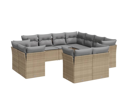 Set de sofás de jardín 11pzas con cojines ratán sintético beige