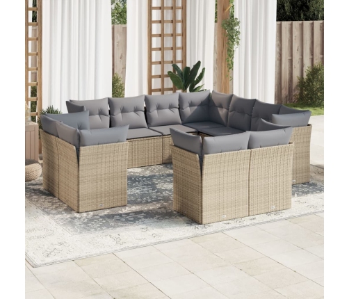 Set de sofás de jardín 11pzas con cojines ratán sintético beige