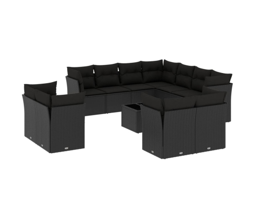 Set de sofás de jardín 12 piezas cojines ratán sintético negro