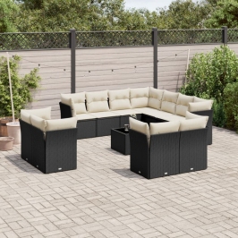 Set de sofás de jardín 12 piezas cojines ratán sintético negro