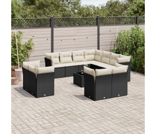 Set de sofás de jardín 12 piezas cojines ratán sintético negro