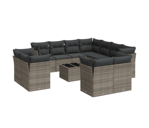 Set de sofás de jardín 12 pzas con cojines ratán sintético gris