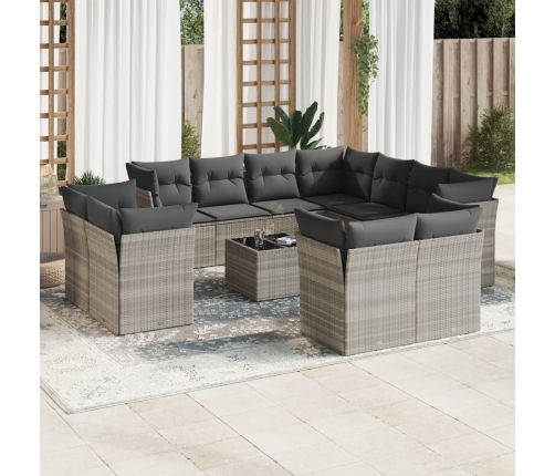 Set de sofás de jardín 12 pzas y cojines ratán sintético gris