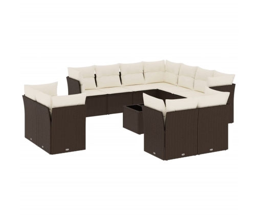 Set de sofás de jardín y cojines 12 pzas ratán sintético marrón