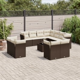 Set de sofás de jardín y cojines 12 pzas ratán sintético marrón