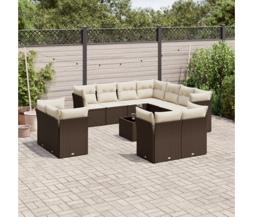Set de sofás de jardín y cojines 12 pzas ratán sintético marrón