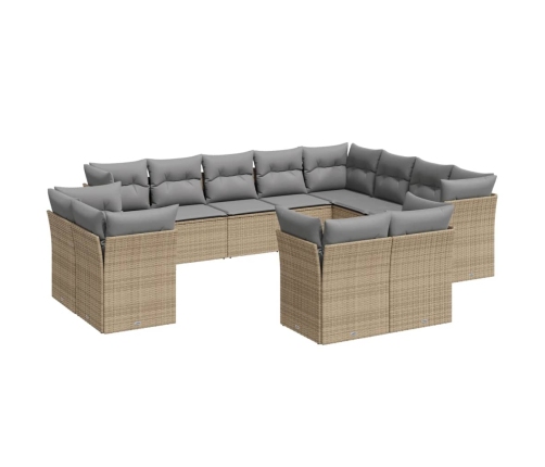 Set de sofás de jardín 12 pzas y cojines ratán sintético marrón