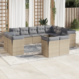 Set de sofás de jardín 12 pzas y cojines ratán sintético marrón