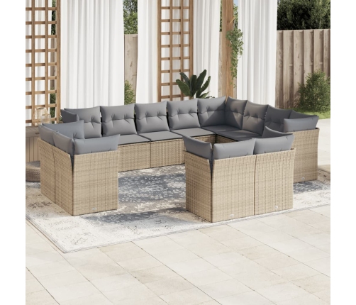 Set de sofás de jardín 12 pzas y cojines ratán sintético marrón