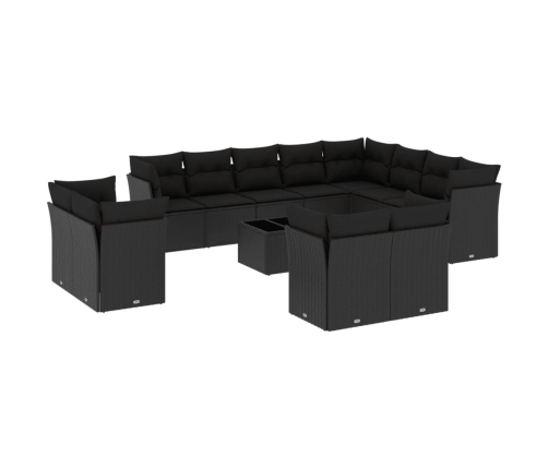 Set de sofás de jardín y cojines 13 pzas ratán sintético negro