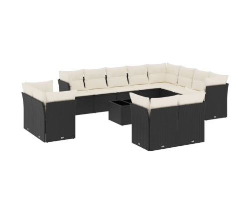 Set de sofás de jardín y cojines 13 pzas ratán sintético negro