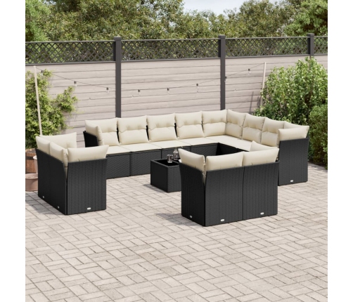 Set de sofás de jardín y cojines 13 pzas ratán sintético negro