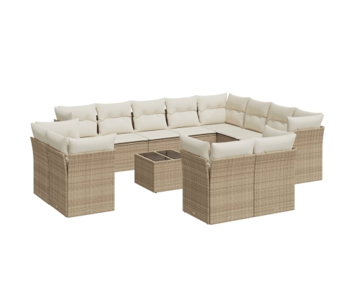 Set sofás de jardín con cojines 13 pzas ratán sintético beige