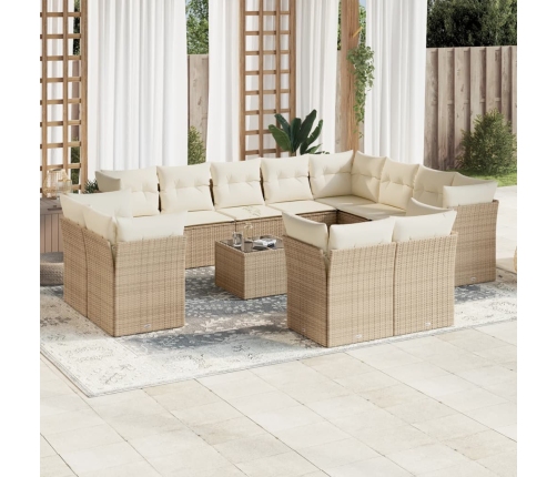 Set sofás de jardín con cojines 13 pzas ratán sintético beige