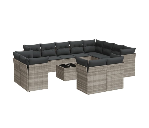 Set sofás de jardín con cojines 13 piezas ratán sintético gris