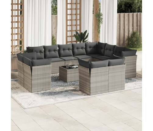 Set sofás de jardín con cojines 13 piezas ratán sintético gris