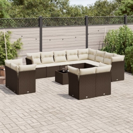 Set de sofás de jardín con cojines 13 piezas ratán PE marrón
