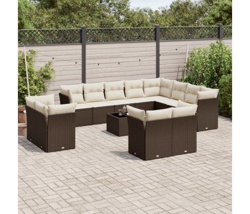Set de sofás de jardín con cojines 13 piezas ratán PE marrón