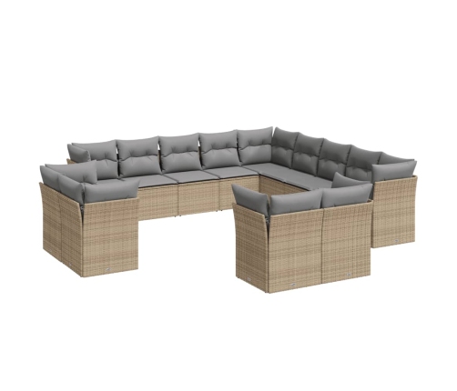 Set sofás de jardín con cojines 13 pzas ratán sintético beige