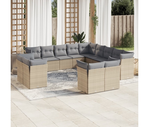 Set sofás de jardín con cojines 13 pzas ratán sintético beige