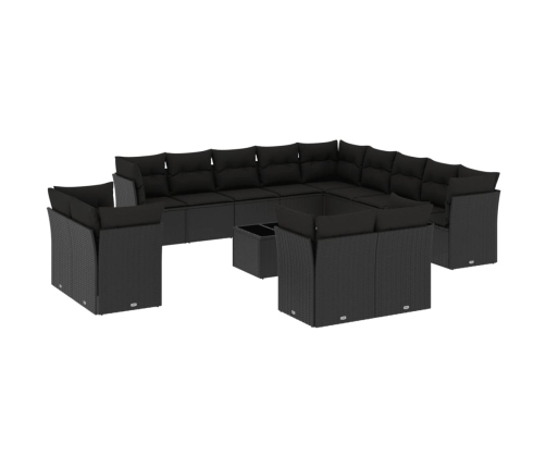 Set sofás de jardín 14 pzas con cojines ratán sintético negro