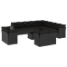 Set sofás de jardín 14 pzas con cojines ratán sintético negro