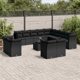 Set sofás de jardín 14 pzas con cojines ratán sintético negro