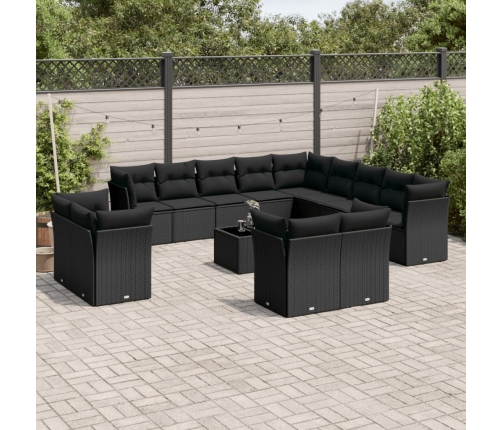 Set sofás de jardín 14 pzas con cojines ratán sintético negro