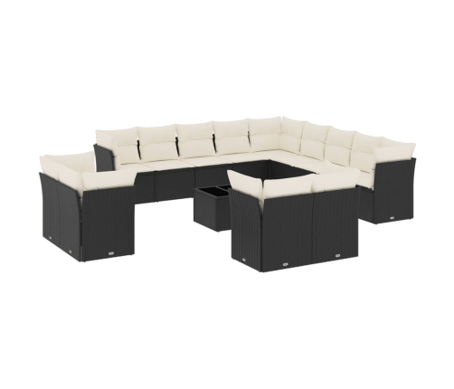 Set sofás de jardín 14 pzas con cojines ratán sintético negro