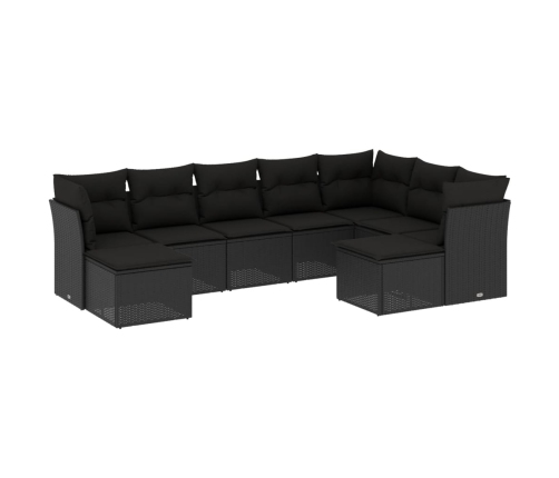 Set de sofás de jardín 8 piezas y cojines ratán sintético negro