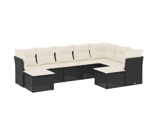 Set de sofás de jardín 8 piezas y cojines ratán sintético negro
