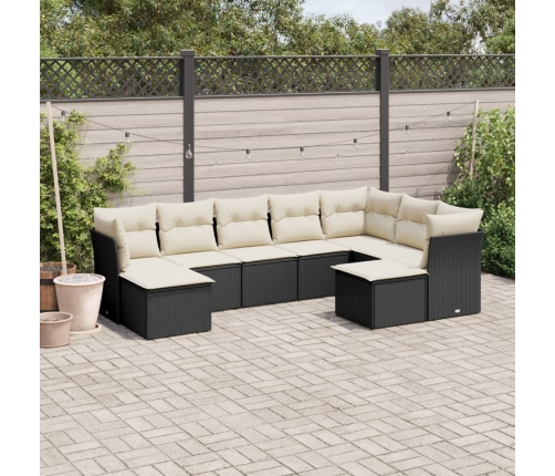 Set de sofás de jardín 8 piezas y cojines ratán sintético negro