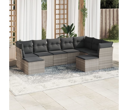 Set muebles jardín 9 pzas y cojines ratán sintético gris claro