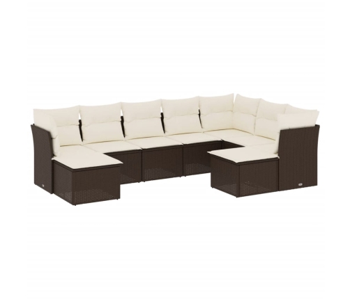 Set de sofás de jardín 9 pzas y cojines ratán sintético marrón