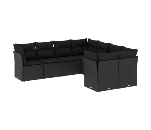 Set de sofás de jardín 8 piezas y cojines ratán sintético negro