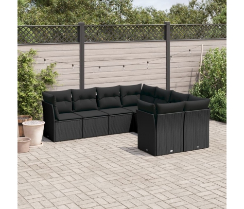 Set de sofás de jardín 8 piezas y cojines ratán sintético negro