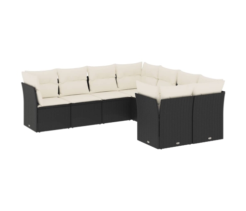 Set de sofás de jardín 8 piezas y cojines ratán sintético negro
