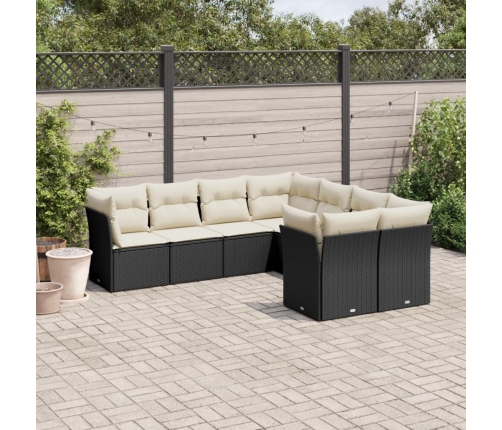 Set de sofás de jardín 8 piezas y cojines ratán sintético negro