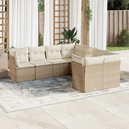 Juego de sofás de jardín con cojines beige 8 pzas ratán PE