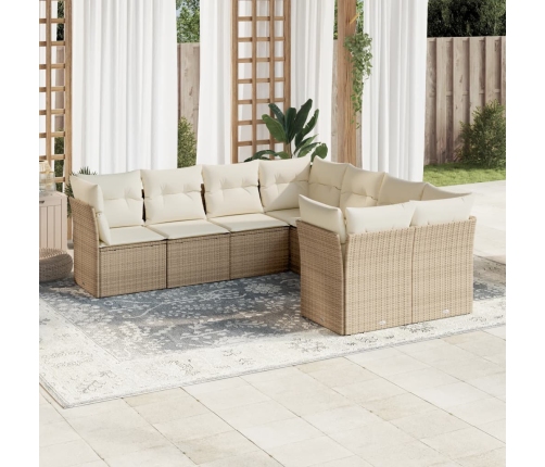 Juego de sofás de jardín con cojines beige 8 pzas ratán PE