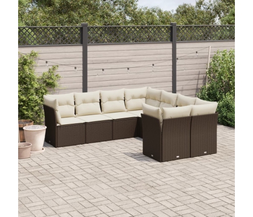 Set sofás de jardín 8 piezas y cojines ratán sintético marrón