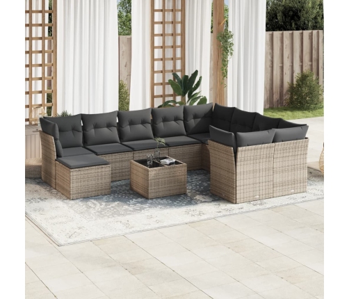 Set de sofás de jardín 11 pzas y cojines ratán sintético gris