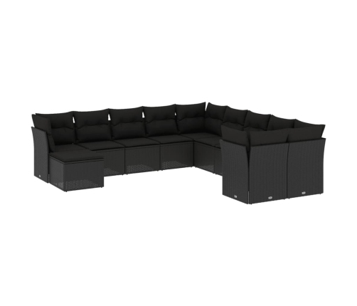 Set de sofás de jardín 11 pzas y cojines ratán sintético negro
