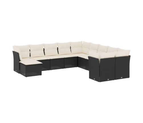 Set de sofás de jardín 11 pzas y cojines ratán sintético negro