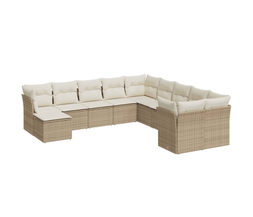 Set de sofás de jardín 11pzas con cojines ratán sintético beige