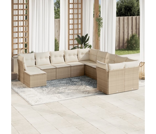 Set de sofás de jardín 11pzas con cojines ratán sintético beige