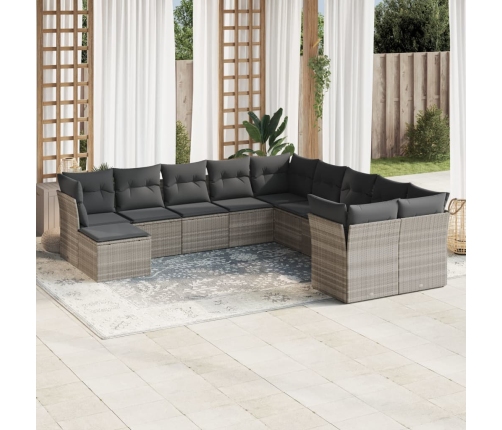Set de sofás de jardín 11 pzas y cojines ratán sintético gris