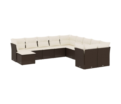Set de sofás de jardín 11 pzas cojines ratán sintético marrón
