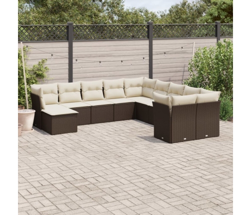 Set de sofás de jardín 11 pzas cojines ratán sintético marrón